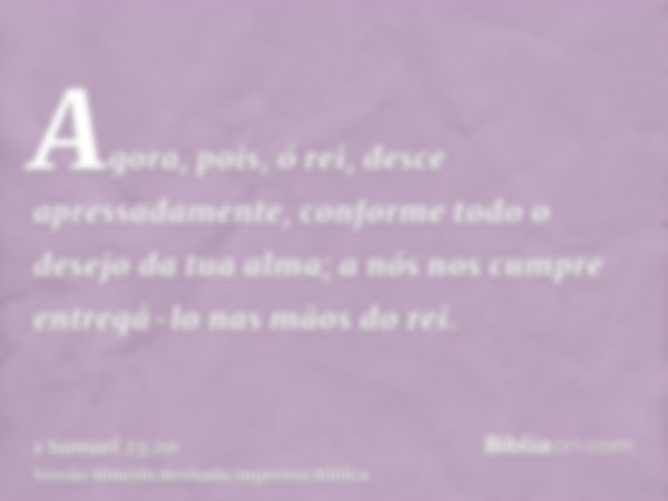 Agora, pois, ó rei, desce apressadamente, conforme todo o desejo da tua alma; a nós nos cumpre entregá-lo nas mãos do rei.