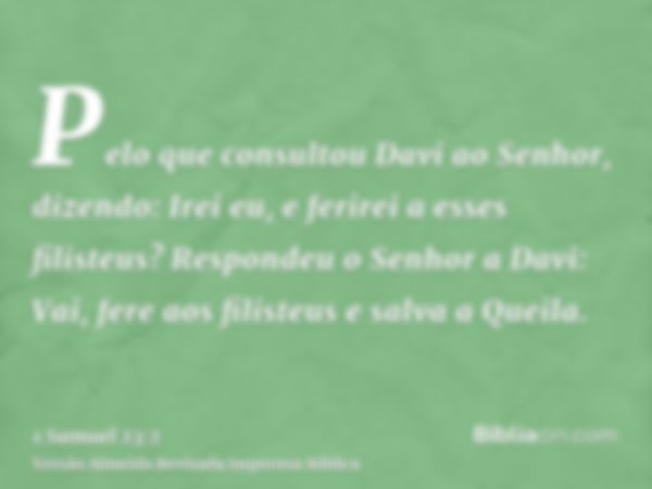 Pelo que consultou Davi ao Senhor, dizendo: Irei eu, e ferirei a esses filisteus? Respondeu o Senhor a Davi: Vai, fere aos filisteus e salva a Queila.