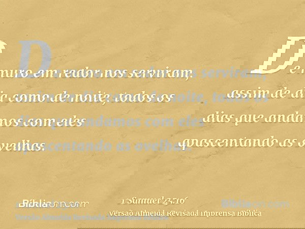 De muro em redor nos serviram, assim de dia como de noite, todos os dias que andamos com eles apascentando as ovelhas.