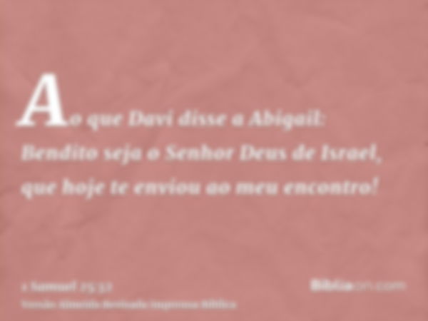 Ao que Davi disse a Abigail: Bendito seja o Senhor Deus de Israel, que hoje te enviou ao meu encontro!