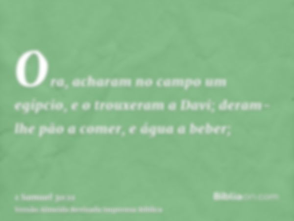 Ora, acharam no campo um egípcio, e o trouxeram a Davi; deram-lhe pão a comer, e água a beber;