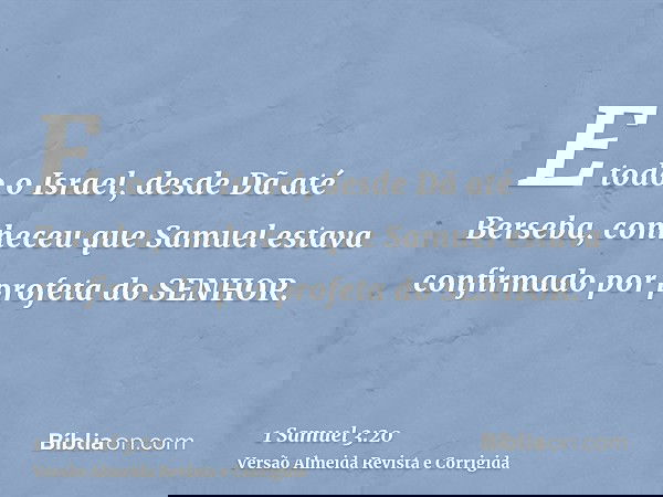 E todo o Israel, desde Dã até Berseba, conheceu que Samuel estava confirmado por profeta do SENHOR.