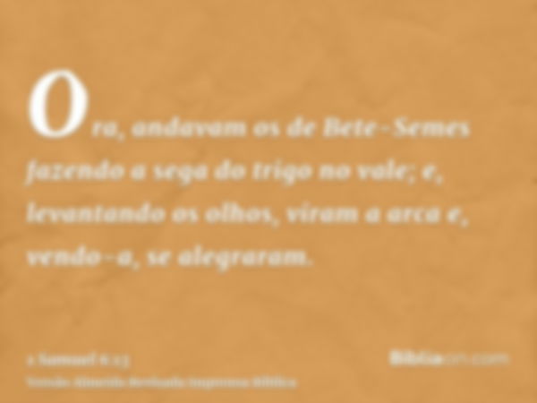 Ora, andavam os de Bete-Semes fazendo a sega do trigo no vale; e, levantando os olhos, viram a arca e, vendo-a, se alegraram.