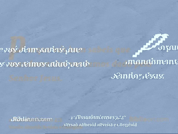 porque vós bem sabeis que mandamentos vos temos dado pelo Senhor Jesus.
