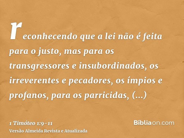 1 Timóteo 1:9-11 - Bíblia