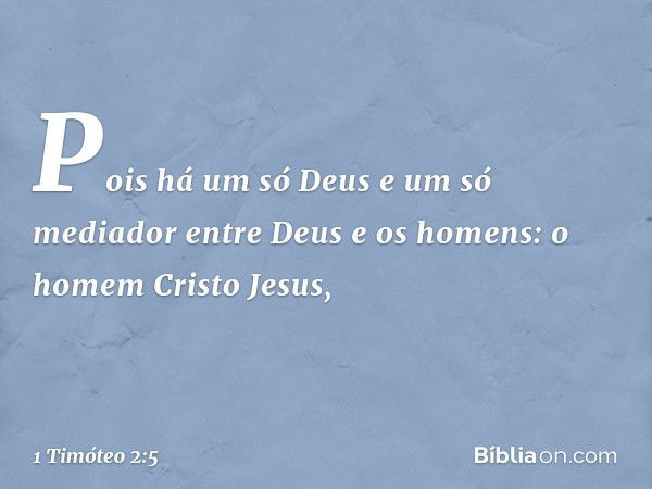 Pois há um só Deus
e um só mediador
entre Deus e os homens:
o homem Cristo Jesus, -- 1 Timóteo 2:5