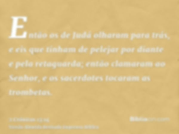 Então os de Judá olharam para trás, e eis que tinham de pelejar por diante e pela retaguarda; então clamaram ao Senhor, e os sacerdotes tocaram as trombetas.