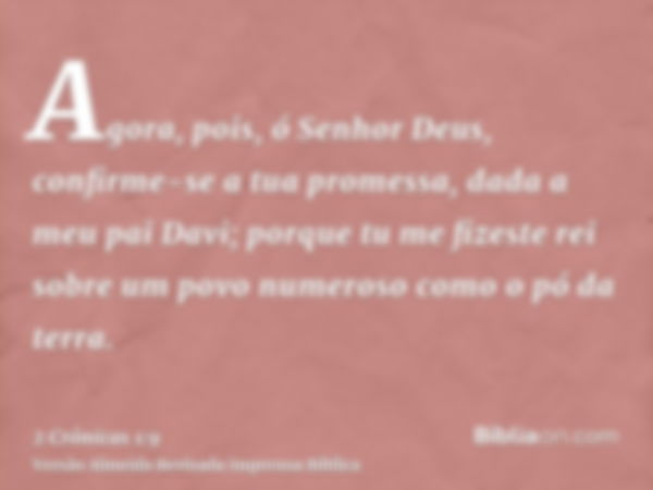 Agora, pois, ó Senhor Deus, confirme-se a tua promessa, dada a meu pai Davi; porque tu me fizeste rei sobre um povo numeroso como o pó da terra.