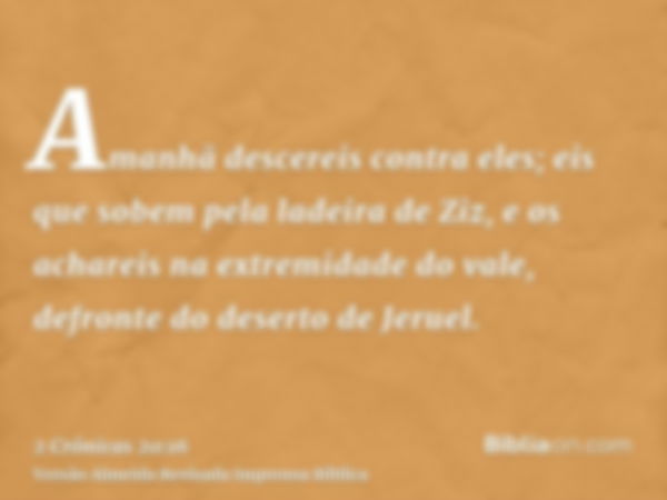 Amanhã descereis contra eles; eis que sobem pela ladeira de Ziz, e os achareis na extremidade do vale, defronte do deserto de Jeruel.