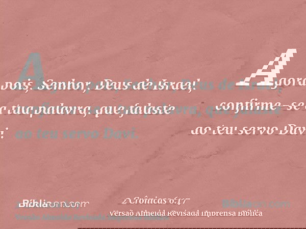 Agora pois, Senhor, Deus de Israel, confirme-se a tua palavra, que falaste ao teu servo Davi.