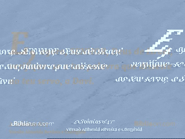 E, agora, SENHOR, Deus de Israel, verifique-se a tua palavra que disseste ao teu servo, a Davi.