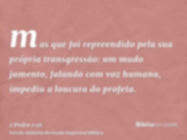 mas que foi repreendido pela sua própria transgressão: um mudo jumento, falando com voz humana, impediu a loucura do profeta.