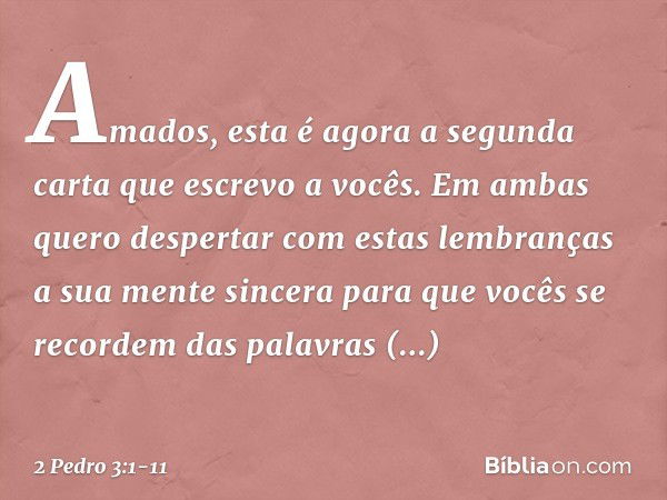 Amados, esta é agora a segunda carta que escrevo a vocês. Em ambas quero despertar com estas lembranças a sua mente sincera para que vocês se recordem das palav