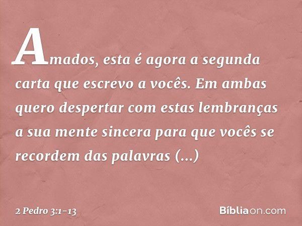 Amados, esta é agora a segunda carta que escrevo a vocês. Em ambas quero despertar com estas lembranças a sua mente sincera para que vocês se recordem das palav