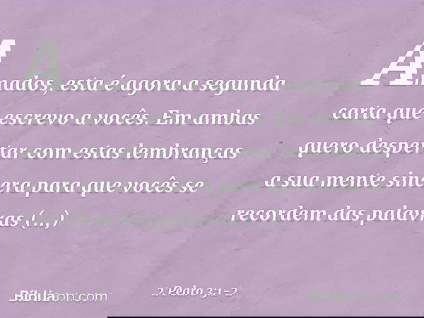 Amados, esta é agora a segunda carta que escrevo a vocês. Em ambas quero despertar com estas lembranças a sua mente sincera para que vocês se recordem das palav