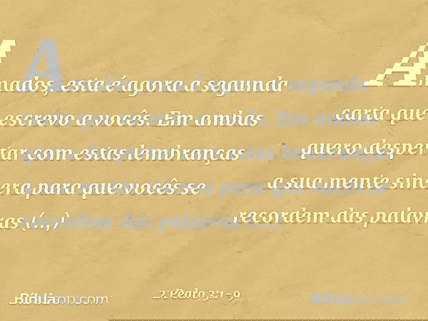 Amados, esta é agora a segunda carta que escrevo a vocês. Em ambas quero despertar com estas lembranças a sua mente sincera para que vocês se recordem das palav