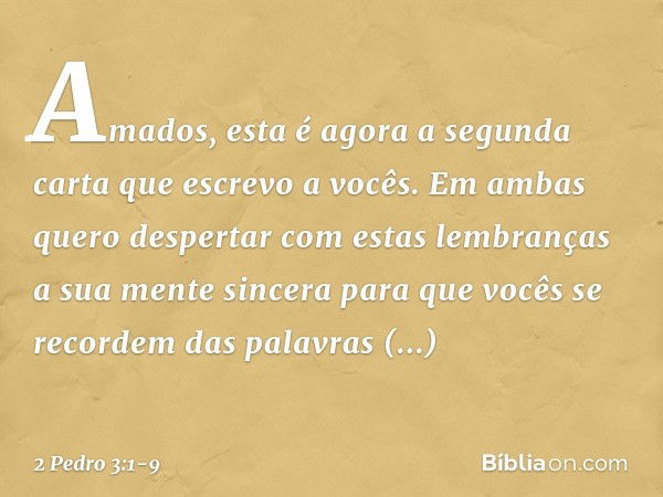 Amados, esta é agora a segunda carta que escrevo a vocês. Em ambas quero despertar com estas lembranças a sua mente sincera para que vocês se recordem das palav