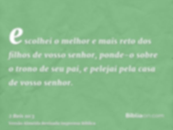 escolhei o melhor e mais reto dos filhos de vosso senhor, ponde-o sobre o trono de seu pai, e pelejai pela casa de vosso senhor.