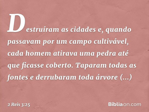 Des­truíram as cidades e, quando passavam por um campo cultivável, cada homem atirava uma pedra até que ficasse coberto. Taparam todas as fontes e derrubaram to