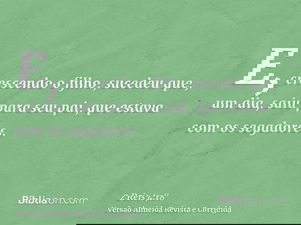 E, crescendo o filho, sucedeu que, um dia, saiu para seu pai, que estava com os segadores.