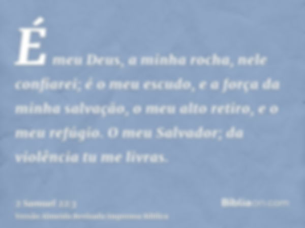 É meu Deus, a minha rocha, nele confiarei; é o meu escudo, e a força da minha salvação, o meu alto retiro, e o meu refúgio. O meu Salvador; da violência tu me l