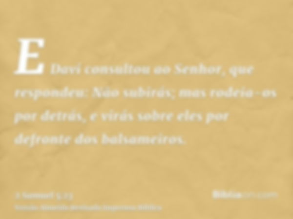 E Davi consultou ao Senhor, que respondeu: Não subirás; mas rodeia-os por detrás, e virás sobre eles por defronte dos balsameiros.