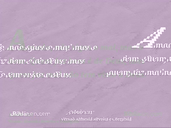Amado, não sigas o mal, mas o bem. Quem faz bem é de Deus; mas quem faz mal não tem visto a Deus.