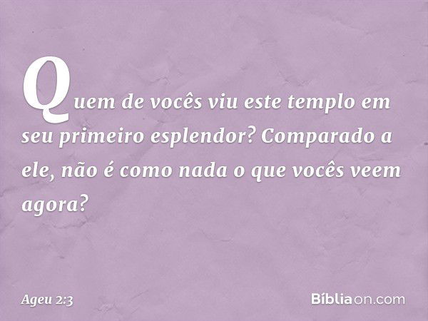 Quem de vocês viu este templo em seu primeiro esplendor? Comparado a ele, não é como nada o que vocês veem agora? -- Ageu 2:3