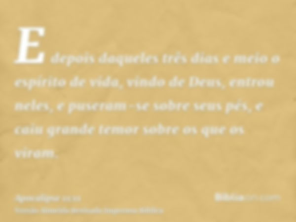 E depois daqueles três dias e meio o espírito de vida, vindo de Deus, entrou neles, e puseram-se sobre seus pés, e caiu grande temor sobre os que os viram.