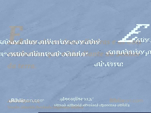 Estas são as duas oliveiras e os dois candeeiros que estão diante do Senhor da terra.