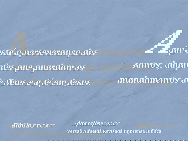 Aqui está a perseverança dos santos, daqueles que guardam os mandamentos de Deus e a fé em Jesus.