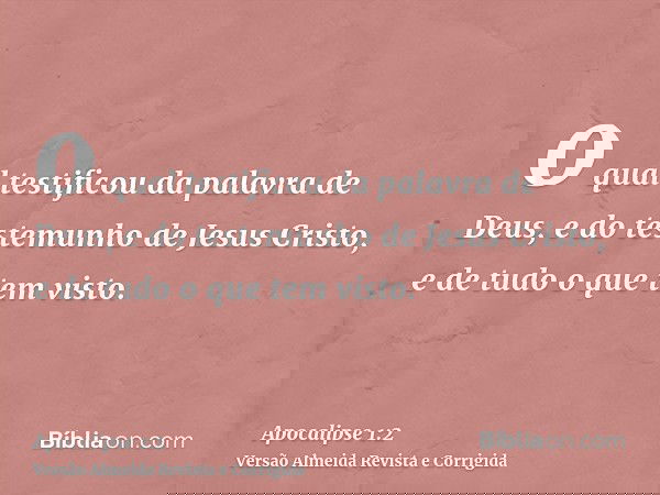 o qual testificou da palavra de Deus, e do testemunho de Jesus Cristo, e de tudo o que tem visto.