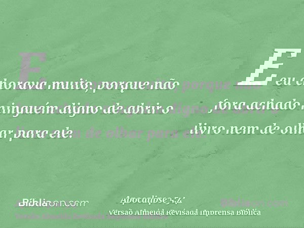 E eu chorava muito, porque não fora achado ninguém digno de abrir o livro nem de olhar para ele.