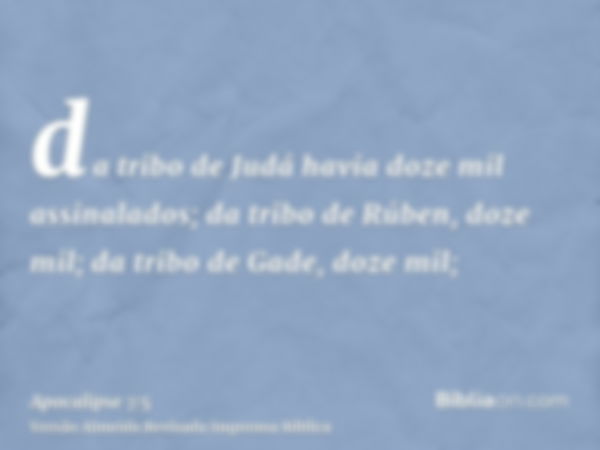 da tribo de Judá havia doze mil assinalados; da tribo de Rúben, doze mil; da tribo de Gade, doze mil;