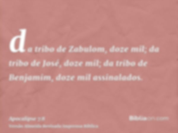 da tribo de Zabulom, doze mil; da tribo de José, doze mil; da tribo de Benjamim, doze mil assinalados.