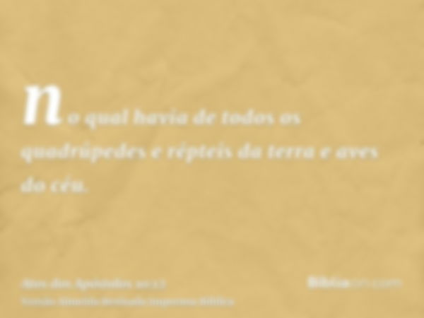 no qual havia de todos os quadrúpedes e répteis da terra e aves do céu.