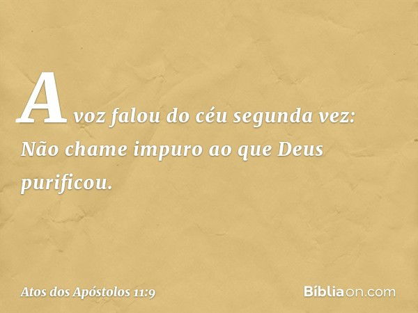 "A voz falou do céu segunda vez: 'Não chame impuro ao que Deus purificou'. -- Atos dos Apóstolos 11:9