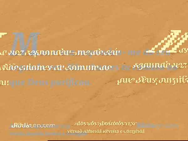 Mas a voz respondeu-me do céu segunda vez: Não chames tu comum ao que Deus purificou.