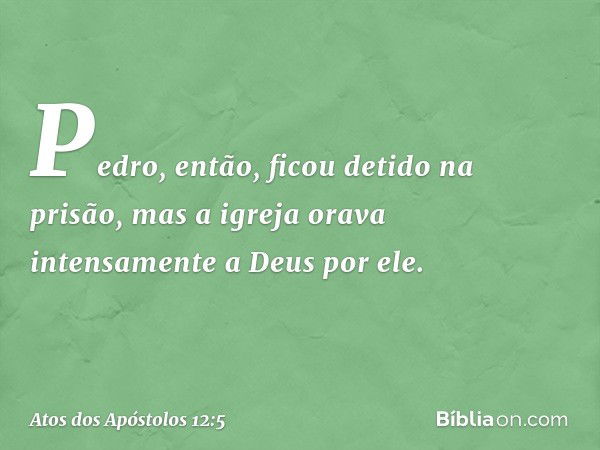 Pedro, então, ficou detido na prisão, mas a igreja orava intensamente a Deus por ele. -- Atos dos Apóstolos 12:5