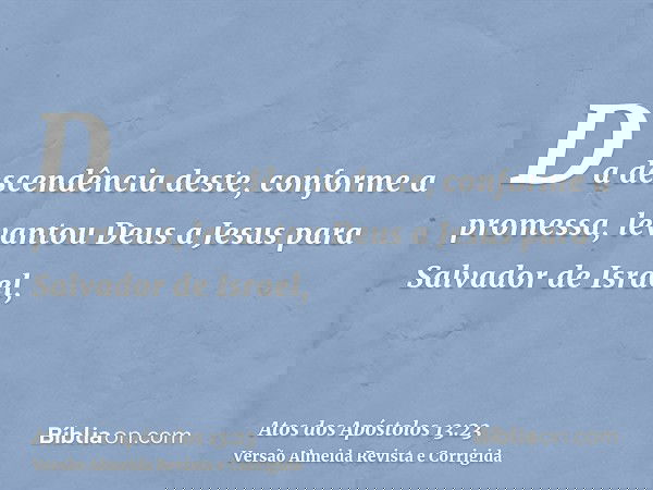 Da descendência deste, conforme a promessa, levantou Deus a Jesus para Salvador de Israel,