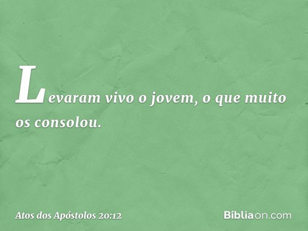 Levaram vivo o jovem, o que muito os consolou. -- Atos dos Apóstolos 20:12