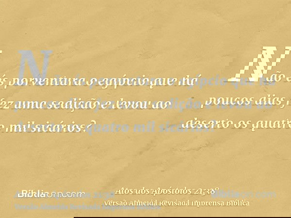 Não és porventura o egípcio que há poucos dias fez uma sedição e levou ao deserto os quatro mil sicários?