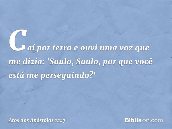 Caí por terra e ouvi uma voz que me dizia: 'Saulo, Saulo, por que você está me perseguindo?' -- Atos dos Apóstolos 22:7