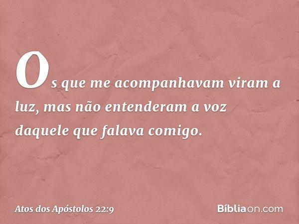 Os que me acompanhavam viram a luz, mas não entenderam a voz daquele que falava comigo. -- Atos dos Apóstolos 22:9