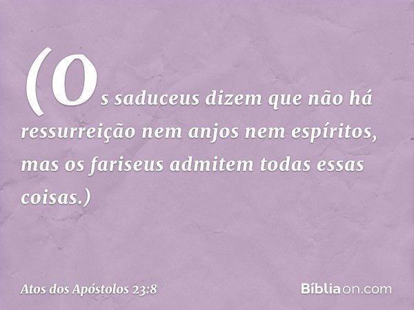 (Os saduceus dizem que não há ressurreição nem anjos nem espíritos, mas os fariseus admitem todas essas coisas.) -- Atos dos Apóstolos 23:8