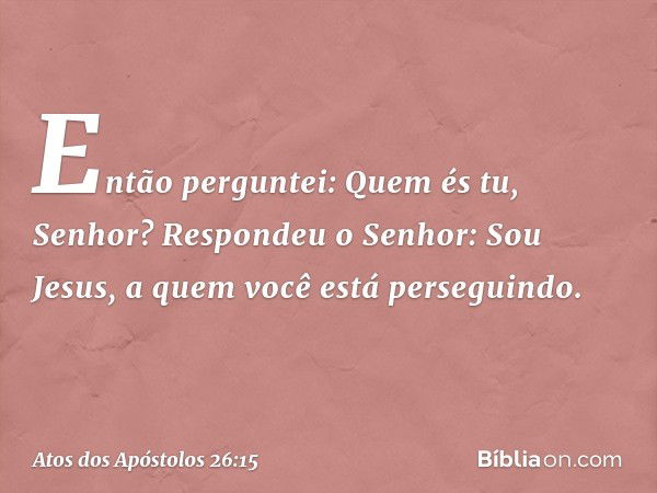 "Então perguntei: Quem és tu, Senhor?
"Respondeu o Senhor: 'Sou Jesus, a quem você está perseguindo. -- Atos dos Apóstolos 26:15