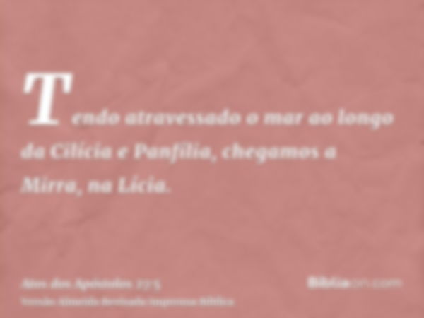 Tendo atravessado o mar ao longo da Cilícia e Panfília, chegamos a Mirra, na Lícia.