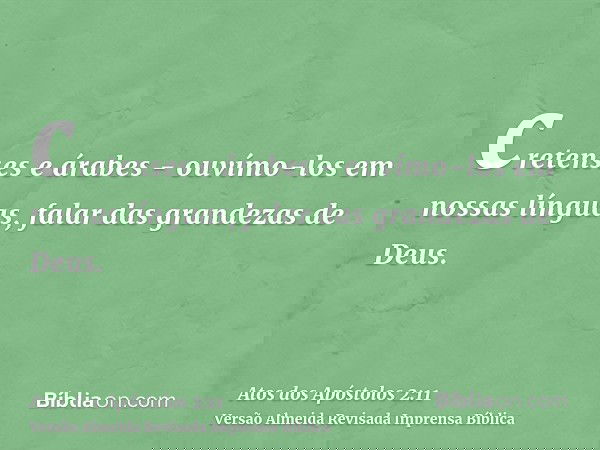 cretenses e árabes - ouvímo-los em nossas línguas, falar das grandezas de Deus.