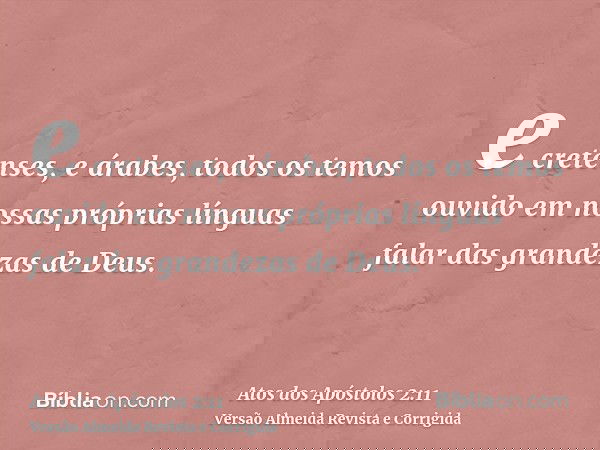 e cretenses, e árabes, todos os temos ouvido em nossas próprias línguas falar das grandezas de Deus.