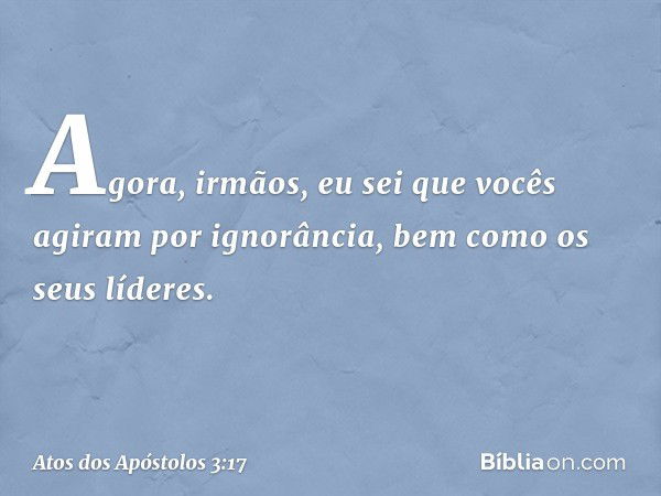 "Agora, irmãos, eu sei que vocês agiram por ignorância, bem como os seus líderes. -- Atos dos Apóstolos 3:17